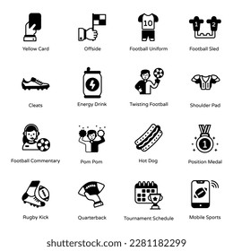Set of Sports Equipment Glyph Icons 

