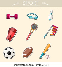 Set of sports Equipment icons sticker design illustration. Vector concept design