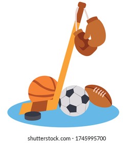set of sports equipment, isolated object on white background, vector illustration,