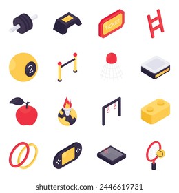 Set of Sports Equipment Isometric Icons 

