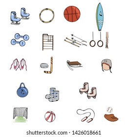 Set Of Sports Equipment, Suitable For Childrens Illustrations Of Books, Magazines, Brochures