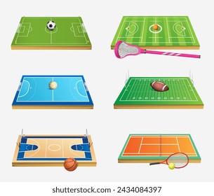 Set of sports fields on a white background. Vector 3d illustration