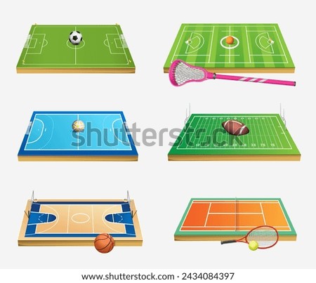 Set of sports fields on a white background. Vector 3d illustration