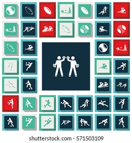 Set of sports figures athletes. Black silhouettes of sportsmen. Sports icons.
