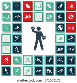 Set of sports figures athletes. Black silhouettes of sportsmen. Sports icons.