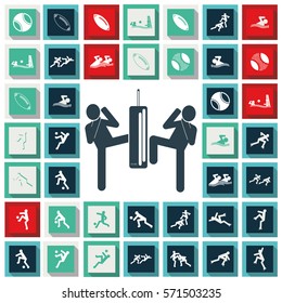 Set of sports figures athletes. Black silhouettes of sportsmen. Sports icons.