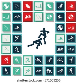 Set of sports figures athletes. Black silhouettes of sportsmen. Sports icons.