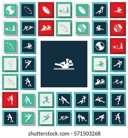Set of sports figures athletes. Black silhouettes of sportsmen. Sports icons.