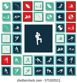 Set of sports figures athletes. Black silhouettes of sportsmen. Sports icons.