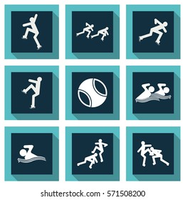 Set of sports figures athletes. Black silhouettes of sportsmen. Sports icons.