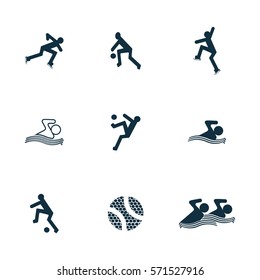 Set of sports figures athletes. Black silhouettes of sportsmen. Sports icons.