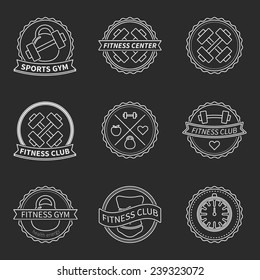 Set of sports and fitness logo emblem graphics - vector  bodybuilder labels and athletic badges 