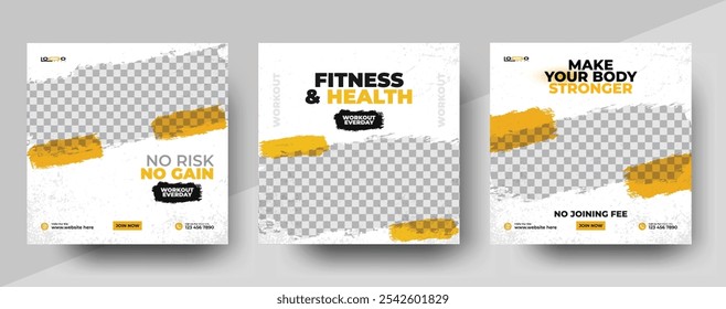 Set of sports Gym and Fitness social media post design template. Suitable for social media, flyers, banners, and web internet. GYM Fitness Banner Social media post template 