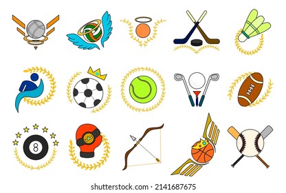 set of sports icons in cartoon style, illustration design vector activity.