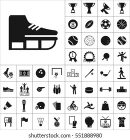 Set of Sports Icons. Contains such Icons as Wineglass, Medallion, Ragby Ball, Soccer Ball,Bowling,Muscle, Swimming, Skiing, Volleyball and more. Editable Vector. Pixel Perfect.
