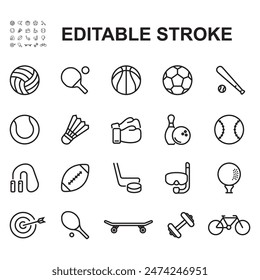 Set of sports icons. sports and fitness web icons in line style. football, basketball, tennis, soccer, hockey icon collection. 