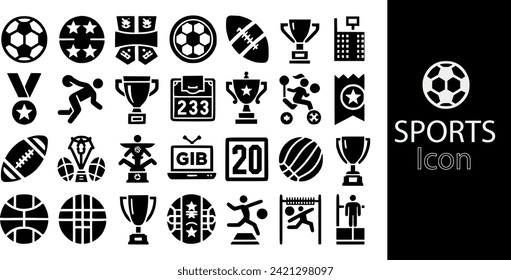 Set of sports icons. includes volleyball, basketball, football, tournament, medals, gymnasium, and more. strong collection of vector icons