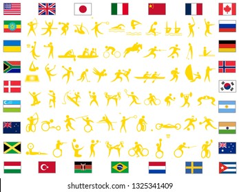 set of sports icons including sports of people with disabilities