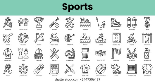 Set of sports icons. Linear style icon bundle. Vector Illustration