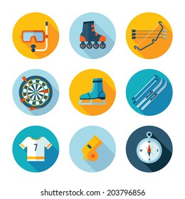 Set of sports icons. Vector sport equipment in flat modern style