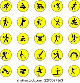 Set of sports icons with yellow vector background