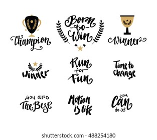 Set of Sports lettering quote. Labels and emblems vector illustration.  Sport motivation saying. Motivational poster for gym, phrase for t-shirt.