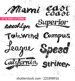 Set of sports letterings in retro vintage style. Graphic design for t-shirt. Print on a white  background