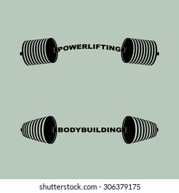 Set sports logos. barbell bodybuilding and powerlifting. Sports strength training accessories. Vector emblem for fans of iron sport