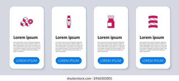 Set Sports nutrition proteine, Vitamins, Smart watch with heart and No sugar free. Business infographic template. Vector