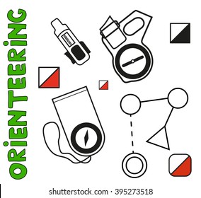 Set of sports orienteering symbols.Flat, isolated, detailed vector icons.