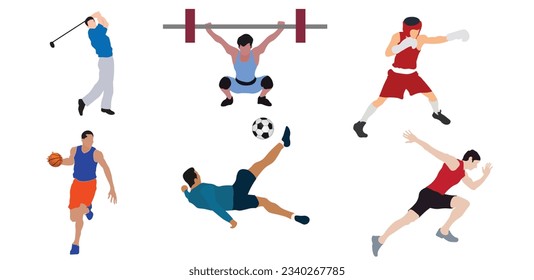 Set of sports person golf Weightlifting boxing basketball football Athletics Games vector