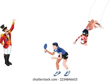 set of sports persons, collection of athletes playing their sports