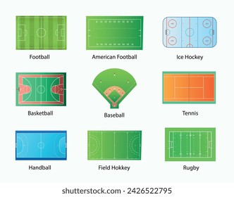 Set of sports playing fields on a white background. Sports courts vector illustration