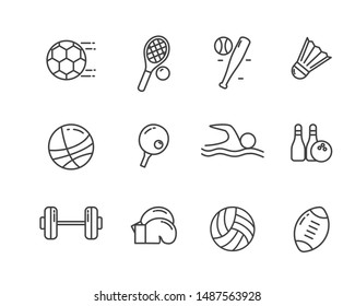 Set of sports related vector illustration with simple line design suitable for icon or doodle.