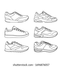 set of sports shoes on a white background