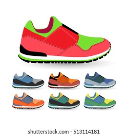 Set of sports shoes, sneakers design.