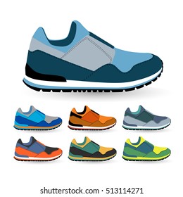 Set of sports shoes, sneakers design.