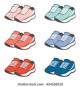 Set of sports shoes, sneakers.  Peach echo, rose quartz, snorkel blue, serenity, limpet shell, fiesta color.  Vector illustration