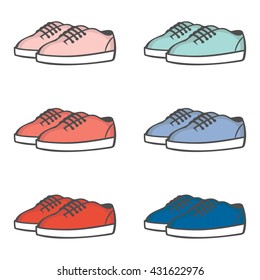 Set of sports shoes, sneakers.  Peach echo, rose quartz, snorkel blue, serenity, limpet shell, fiesta color.  Vector illustration