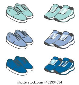 Set of sports shoes, sneakers.  Snorkel blue, serenity, limpet shell color.  Vector illustration