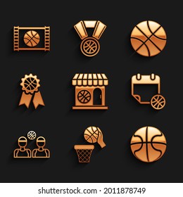 Set Sports shop and basketball, Basketball, on sport calendar, players, award,  and game video icon. Vector