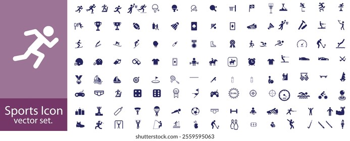 Set of sports sign, icon and symbols. Sports Editable line Icon, vector set. Vector illustration of fitness icon, football, cricket, golf, tennis, swimming, tennis, chess icon.