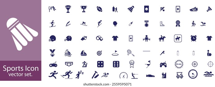 Set of sports sign, icon and symbols. Sports Editable line Icon, vector set. Vector illustration of fitness icon, football, cricket, golf, tennis, swimming, tennis, chess icon.