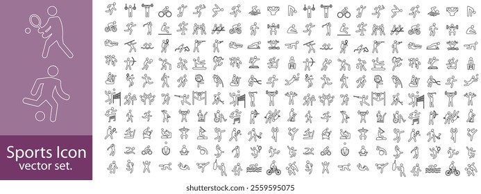Set of sports sign, icon and symbols. Sports Editable line Icon, vector set. Vector illustration of fitness icon, football, cricket, golf, tennis, swimming, tennis, chess icon.