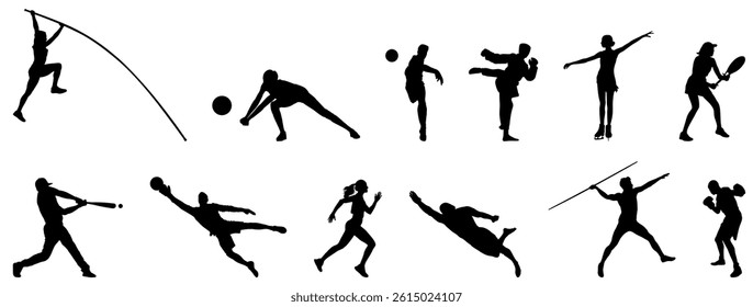 Set of sports silhouettes. Sport people on white. High detail. Vector illustration.
