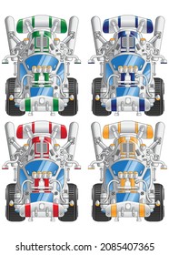A set of sports snowmobiles. View from above. Isolated on white background. Vector illustration.