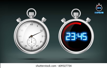 Set of sports stopwatches. Stock vector illustration.