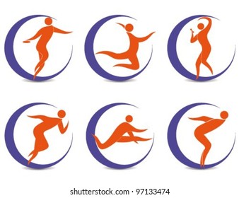 Set of sports symbols with silhouettes of human