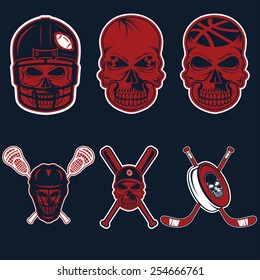 set of sports team labels with skull
