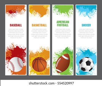 A set of sports themed banners for football, soccer, baseball and basketball.